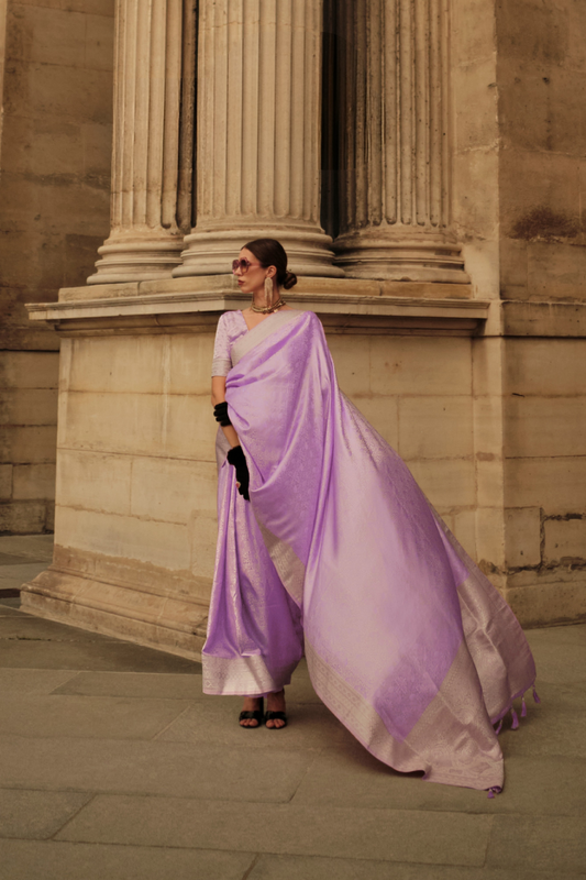 Lustrous Silk Satin Saree with Elegant Drape