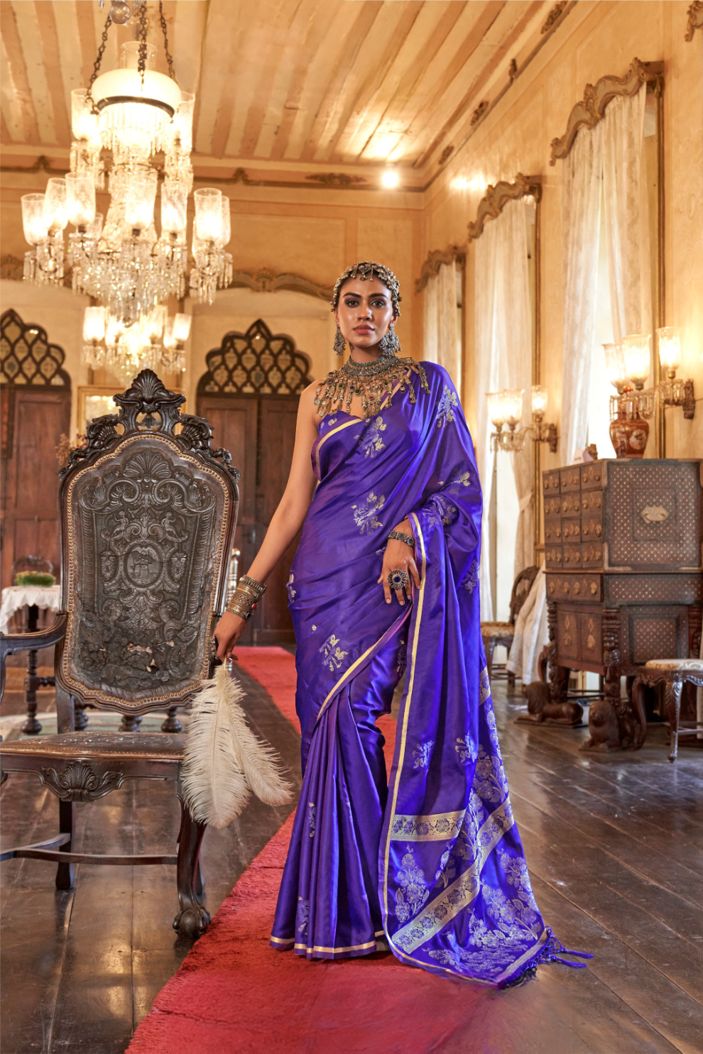 Zari Woven Banarasi Satin Silk Saree with Glossy Rich Finish