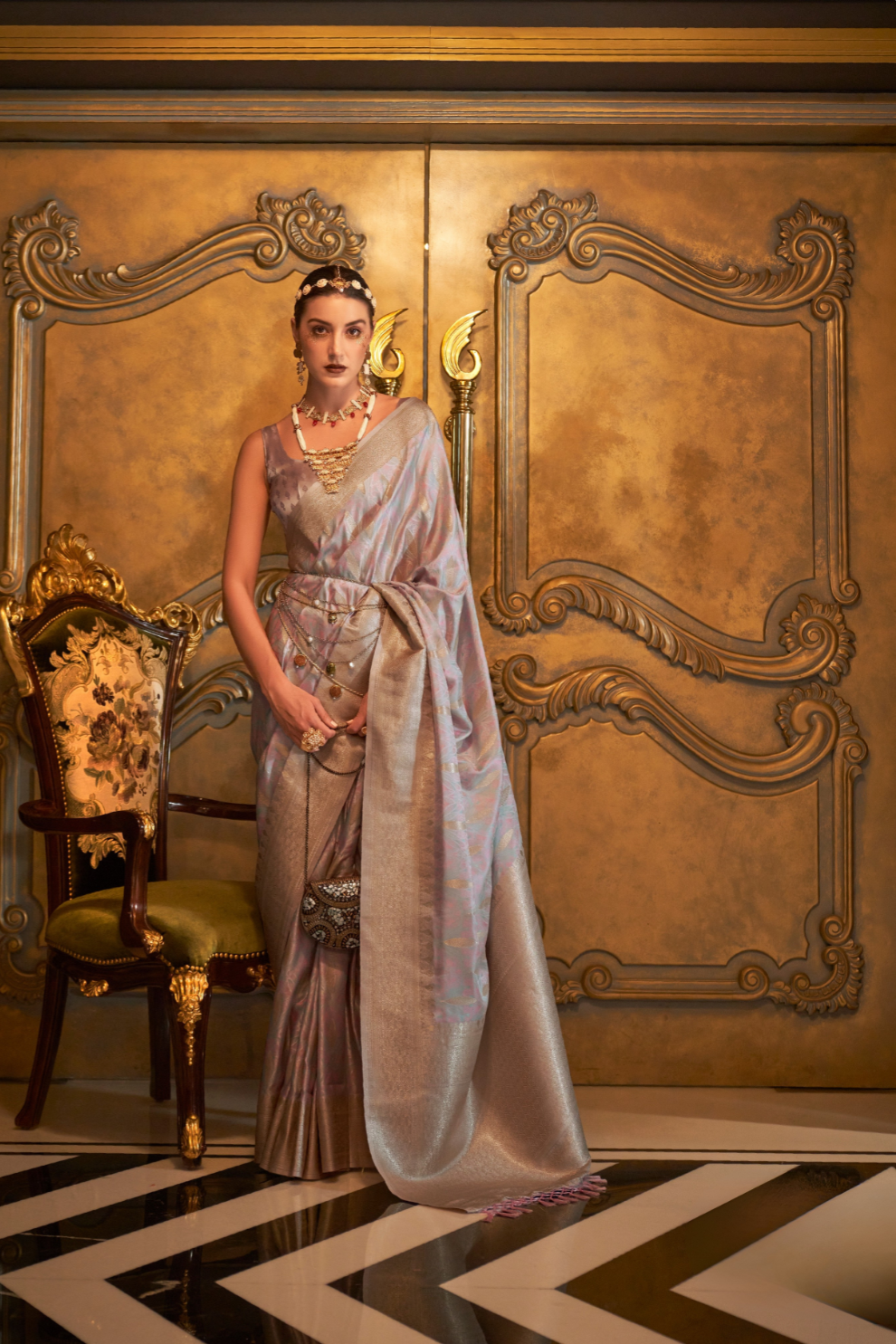 Satin Handloom Saree with Intricate Weaving Work