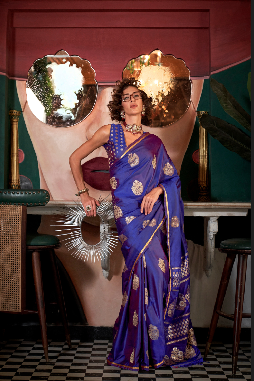 Banarasi Satin Silk Saree with Dual Zari Motifs Finish