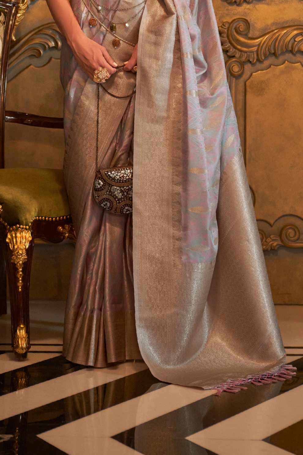 Satin Handloom Saree with Intricate Weaving Work