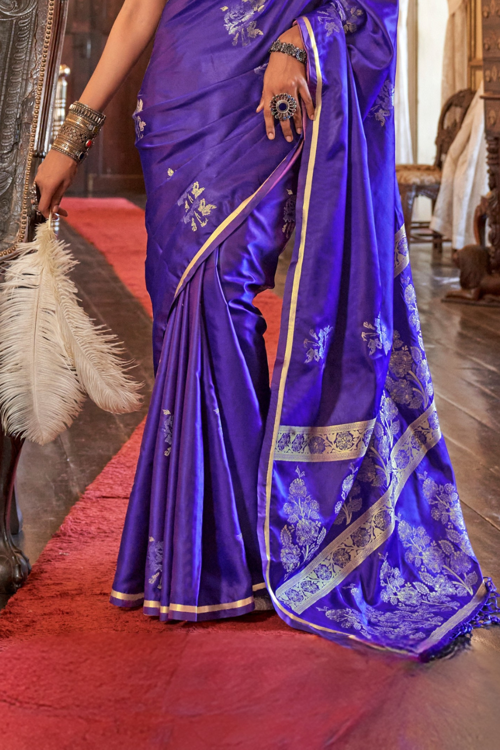 Zari Woven Banarasi Satin Silk Saree with Glossy Rich Finish