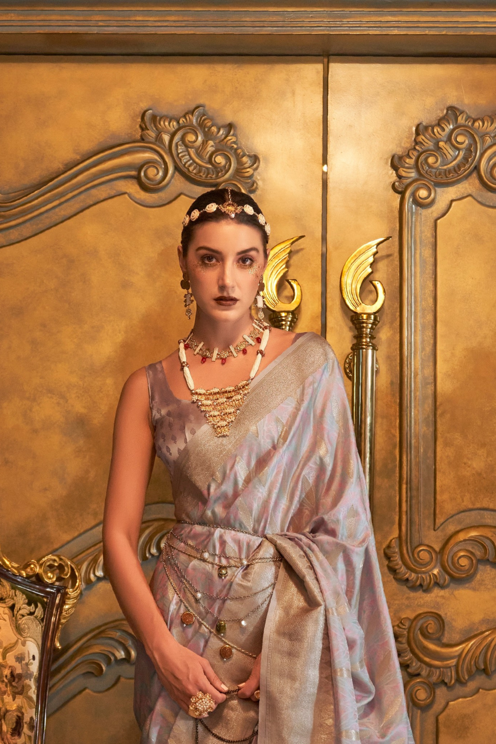 Satin Handloom Saree with Intricate Weaving Work