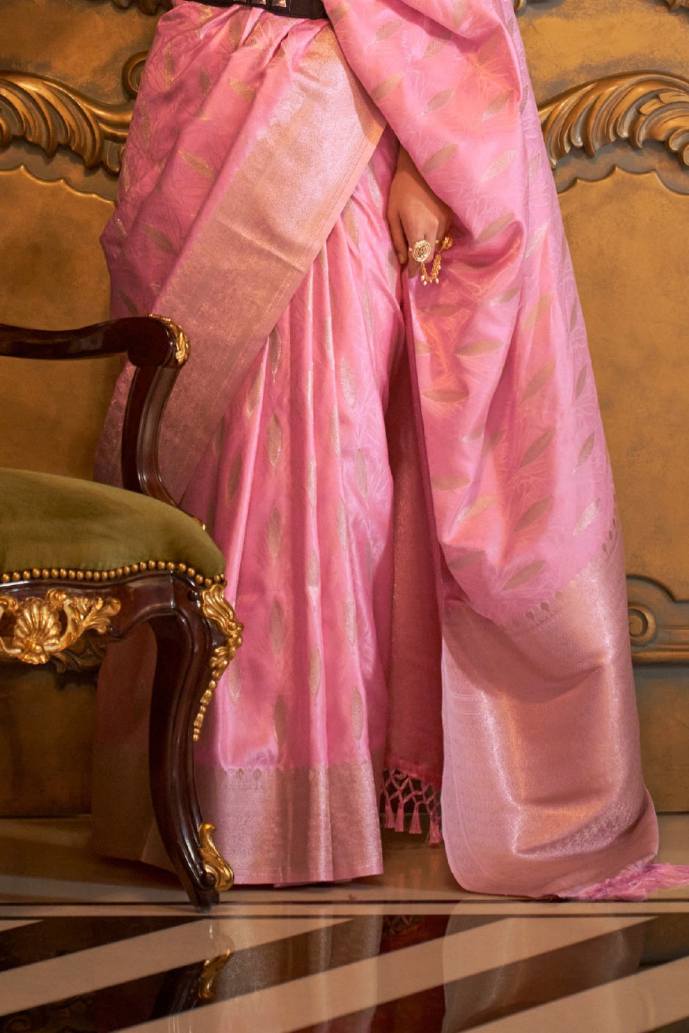 Satin Handloom Saree with Intricate Weaving Work