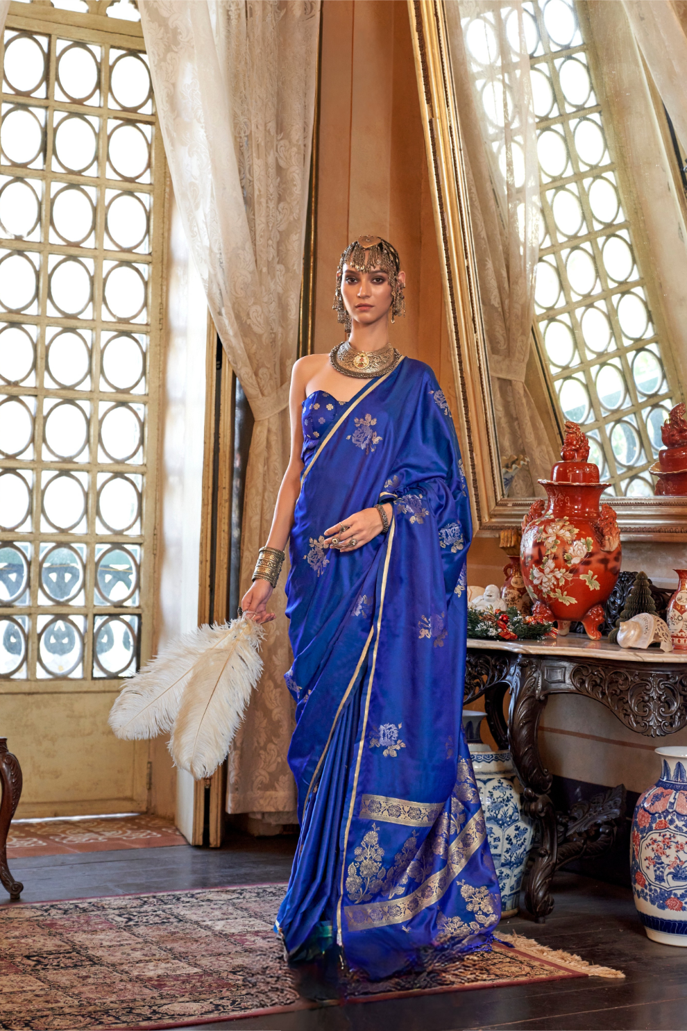 Zari Woven Banarasi Satin Silk Saree with Glossy Rich Finish