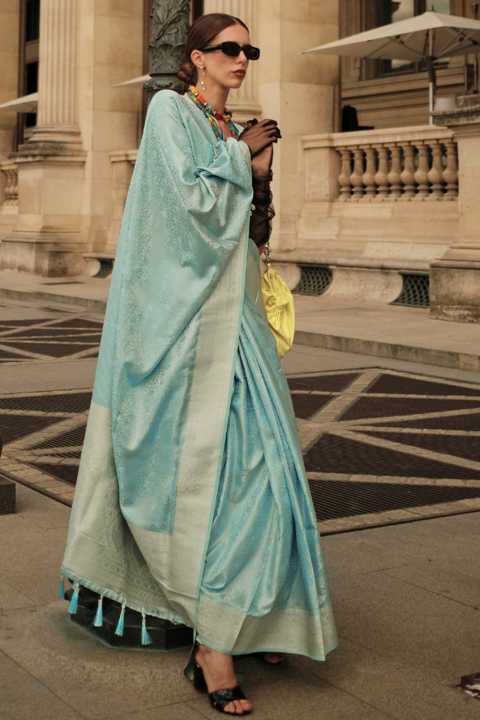 Lustrous Silk Satin Saree with Elegant Drape