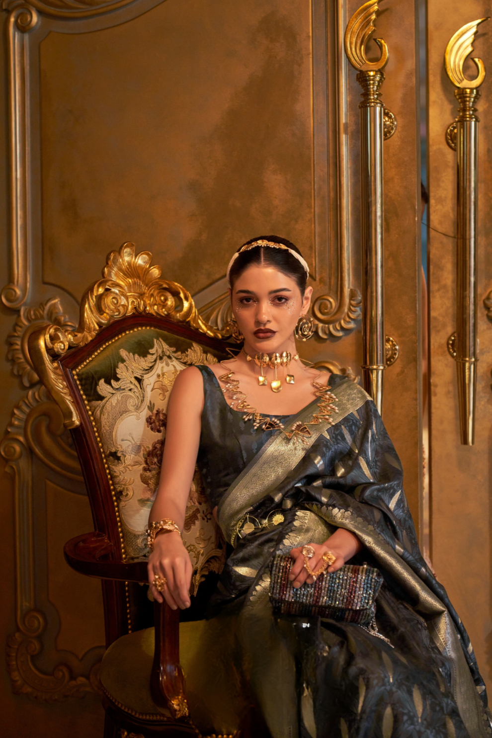 Satin Handloom Saree with Intricate Weaving Work