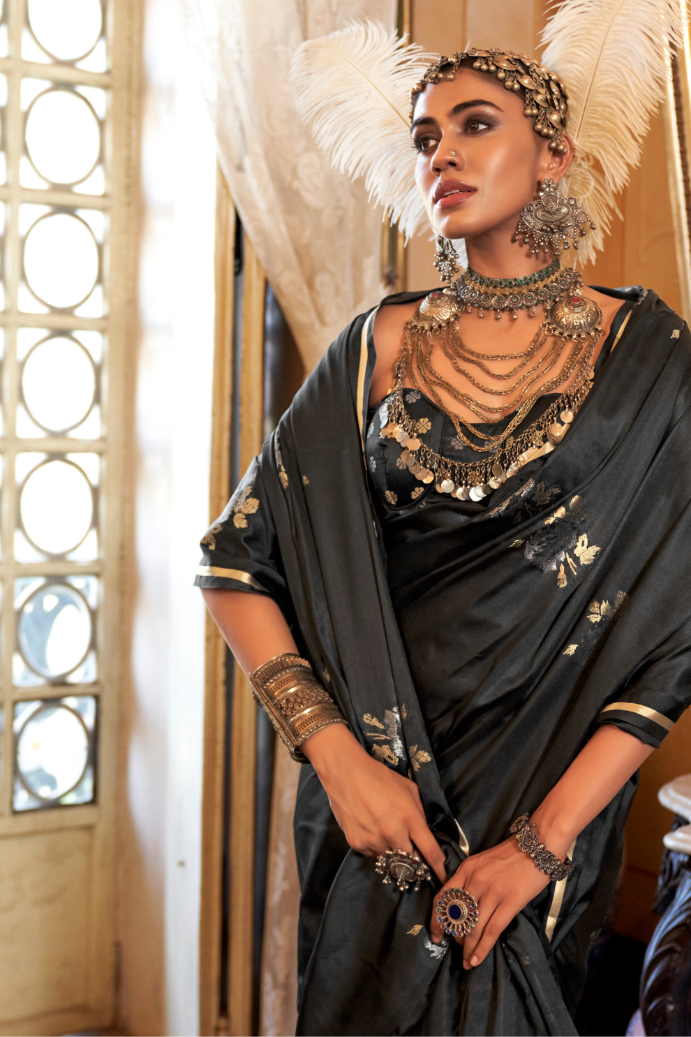 Zari Woven Banarasi Satin Silk Saree with Glossy Rich Finish