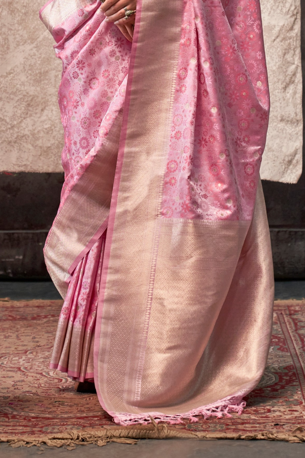 Lustrous Pure Satin Silk Saree with Banarasi Handloom Weave