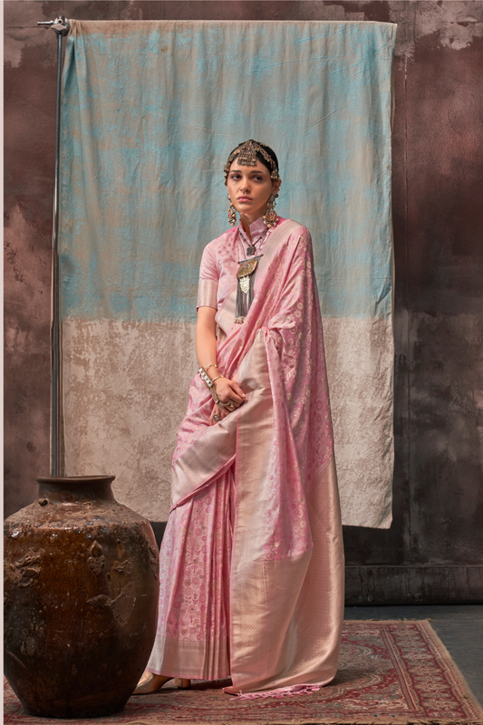 Lustrous Pure Satin Silk Saree with Banarasi Handloom Weave