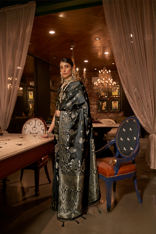 Pure Satin Saree with Elegant Handloom Weaving Design