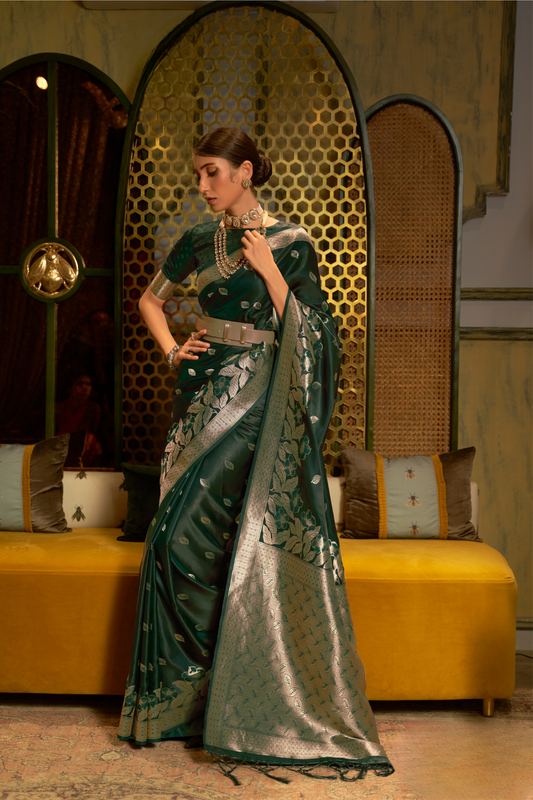 Elegant Fuchsia Satin Saree with Smooth Lustrous Finish