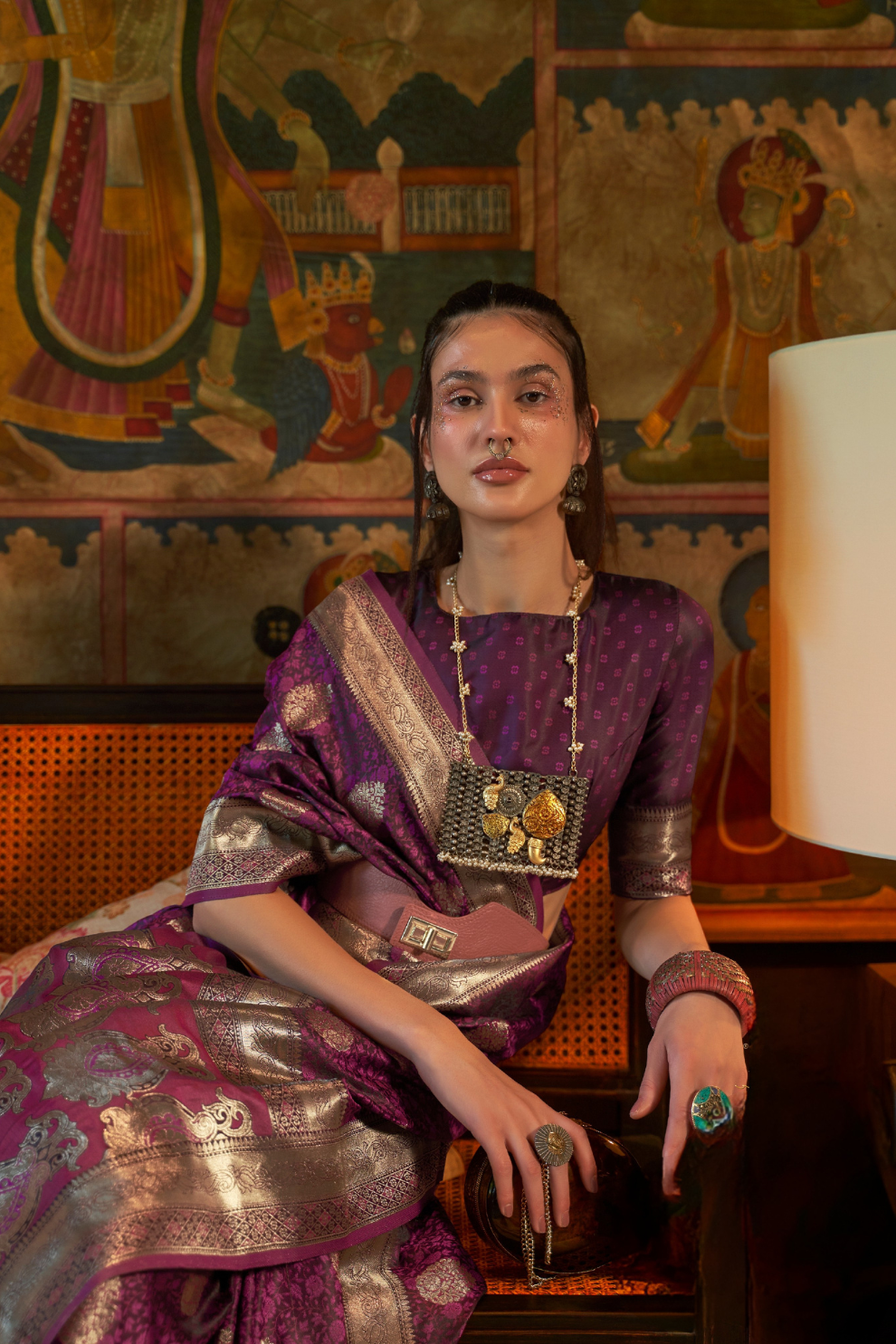 Elora Satin Tanchoi Silk Blend Saree with Handloom Weaving