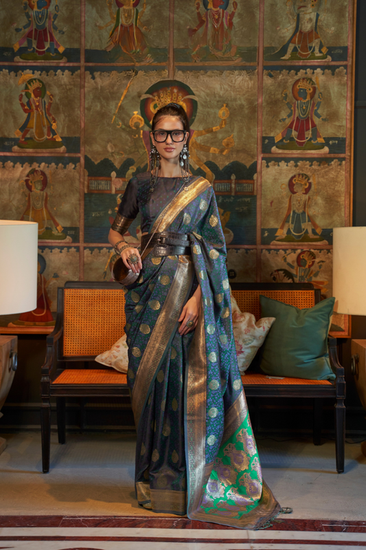 Elora Satin Tanchoi Silk Blend Saree with Handloom Weaving