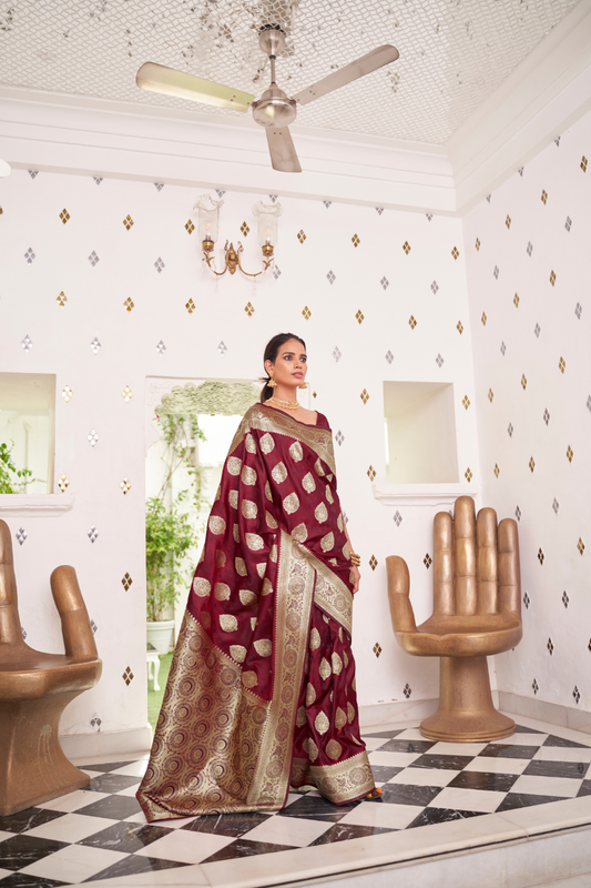 Glossy Satin Silk Saree with Intricate Weaving Work