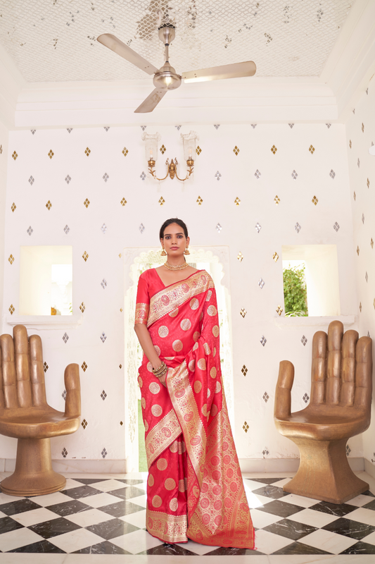 Glossy Satin Silk Saree with Intricate Weaving Work