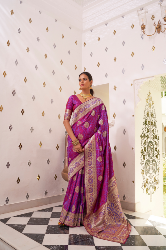 Glossy Satin Silk Saree with Intricate Weaving Work