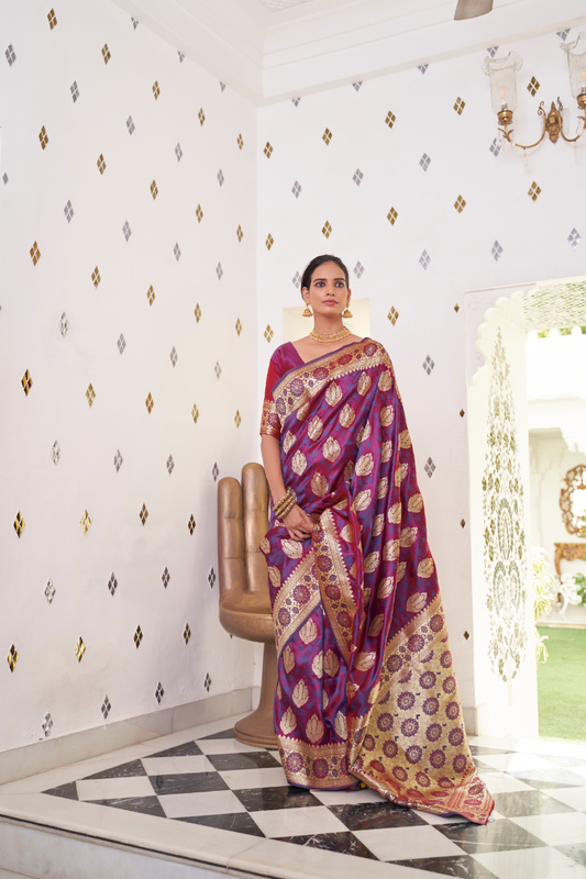 Glossy Satin Silk Saree with Intricate Weaving Work