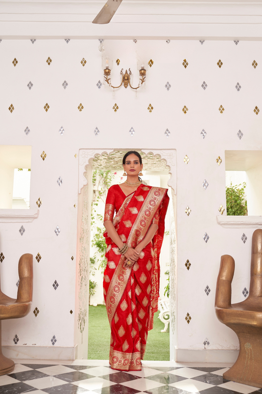 Glossy Satin Silk Saree with Intricate Weaving Work