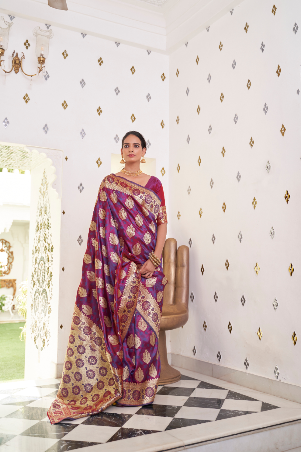 Glossy Satin Silk Saree with Intricate Weaving Work