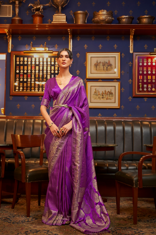 Pure Satin Weaving Silk Saree with Luxurious Glossy Finish