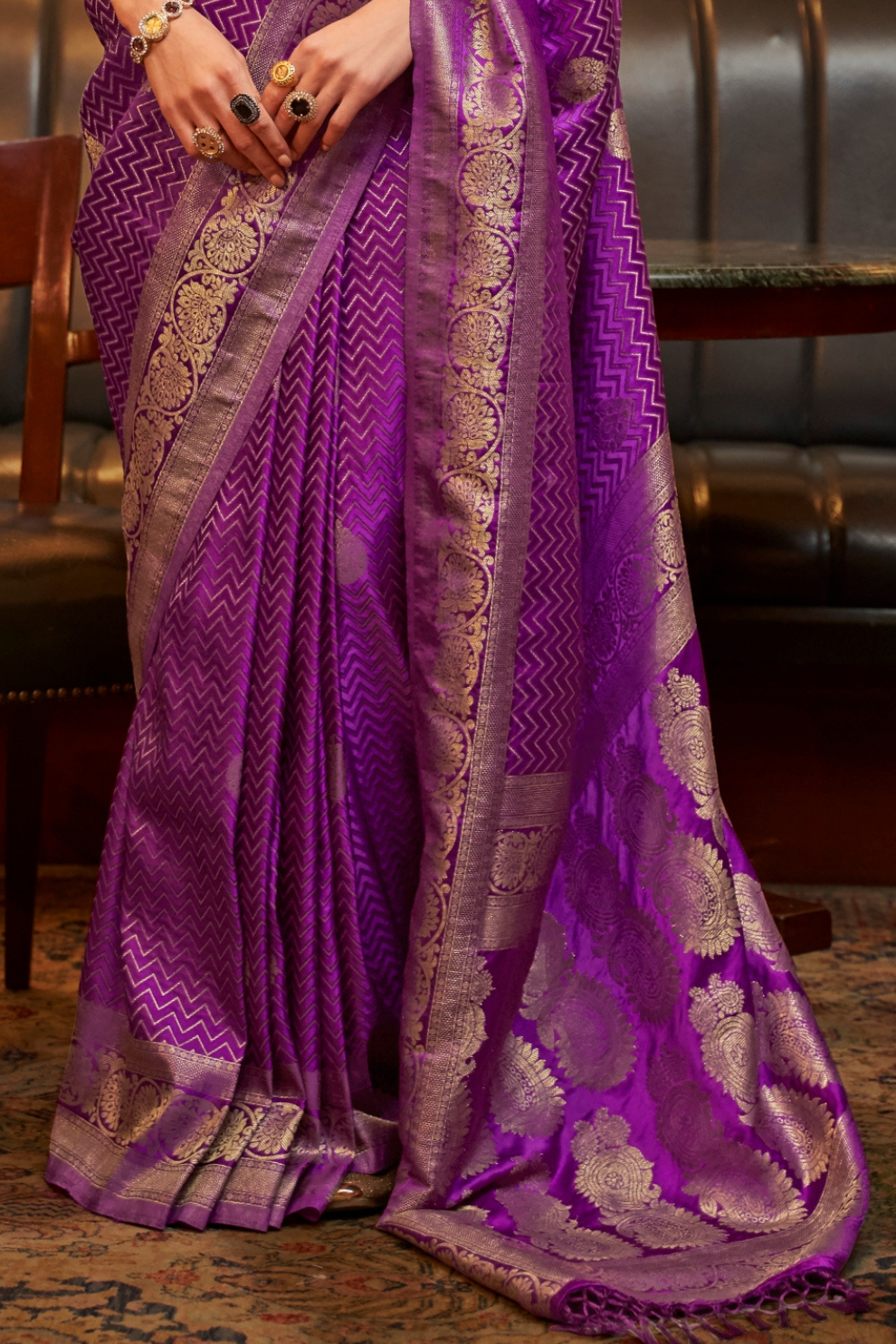 Pure Satin Weaving Silk Saree with Luxurious Glossy Finish