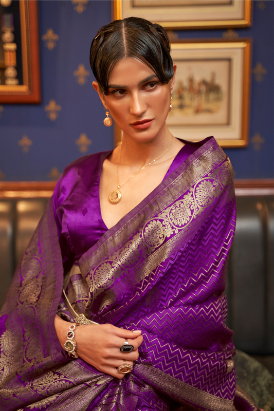 Pure Satin Weaving Silk Saree with Luxurious Glossy Finish