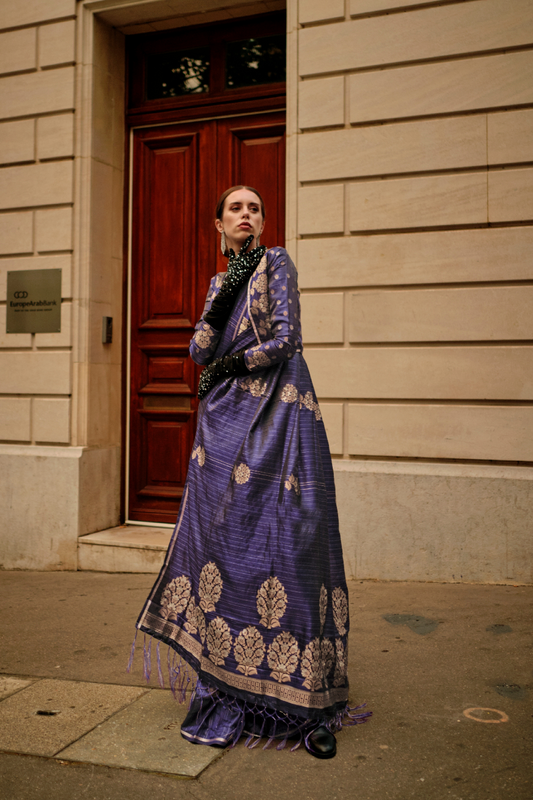 Zari Handloom Woven Satin Silk Saree with Lustrous Finish