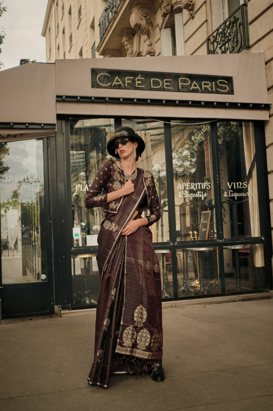 Zari Handloom Woven Satin Silk Saree with Lustrous Finish