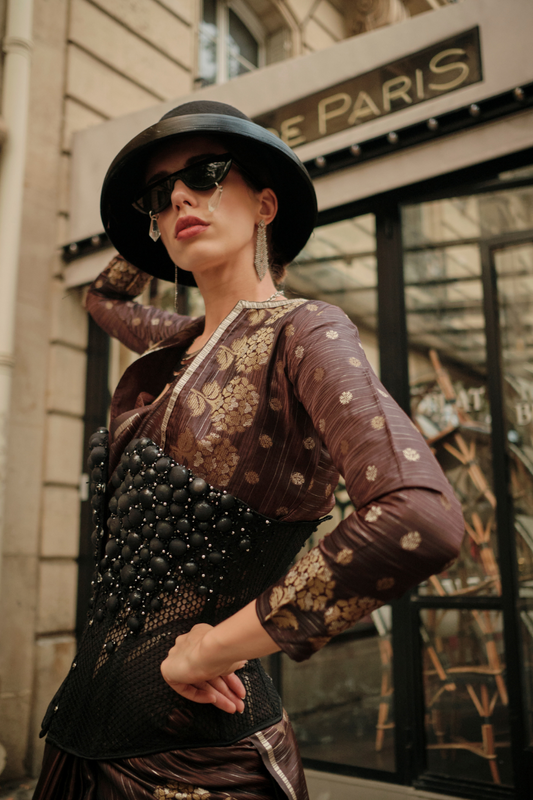 Zari Handloom Woven Satin Silk Saree with Lustrous Finish