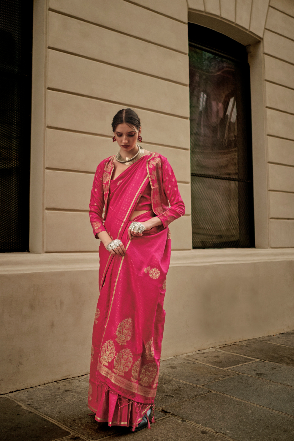 Zari Handloom Woven Satin Silk Saree with Lustrous Finish