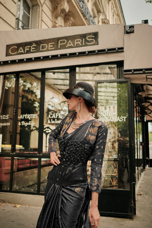 Zari Handloom Woven Satin Silk Saree with Lustrous Finish