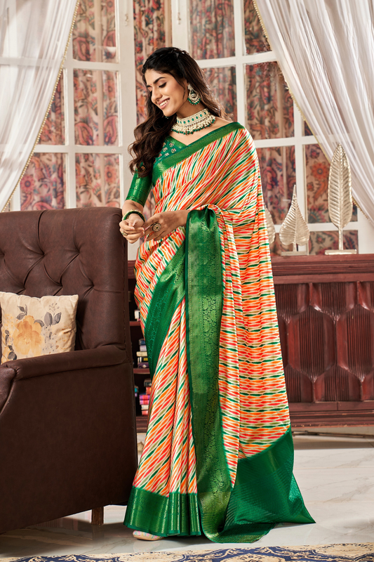 Glossy Pure Satin Silk Drape with Contemporary Digital Art - LaVante Fashion