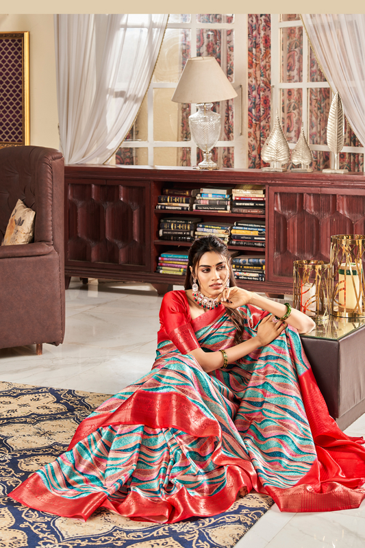 Glossy Pure Satin Silk Drape with Contemporary Digital Art - LaVante Fashion