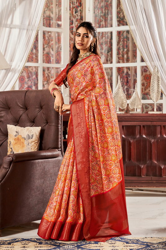 Glossy Pure Satin Silk Drape with Contemporary Digital Art - LaVante Fashion