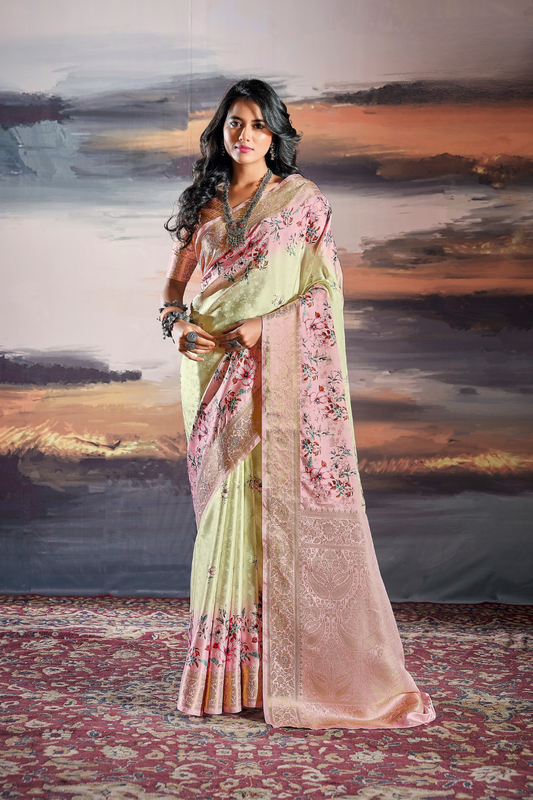Elegant Pure Satin Fabric Featuring Self Weaving and Floral Digital Printt