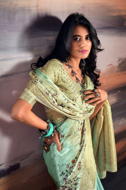 Elegant Pure Satin Fabric Featuring Self Weaving and Floral Digital Printt