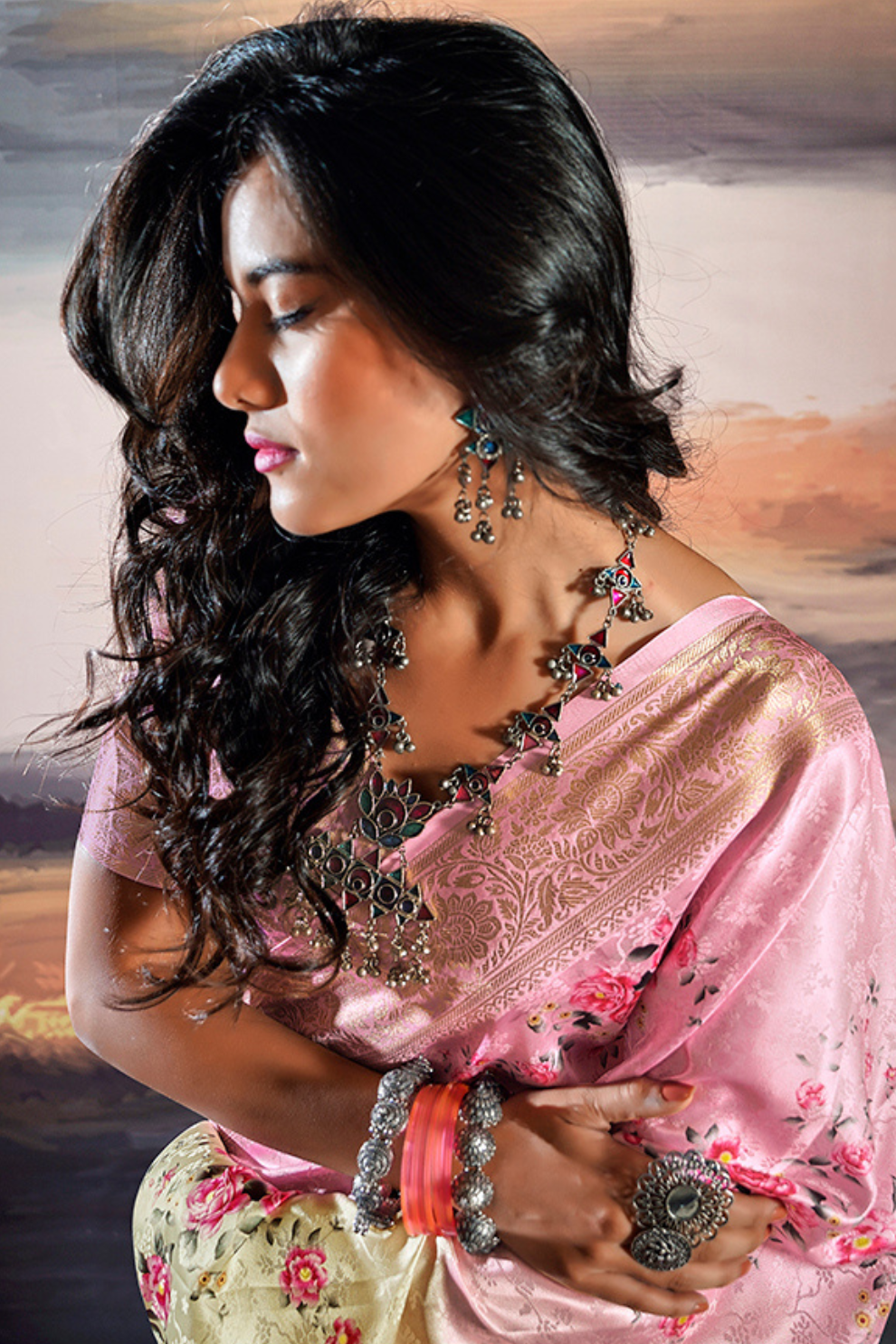 Elegant Pure Satin Fabric Featuring Self Weaving and Floral Digital Printt