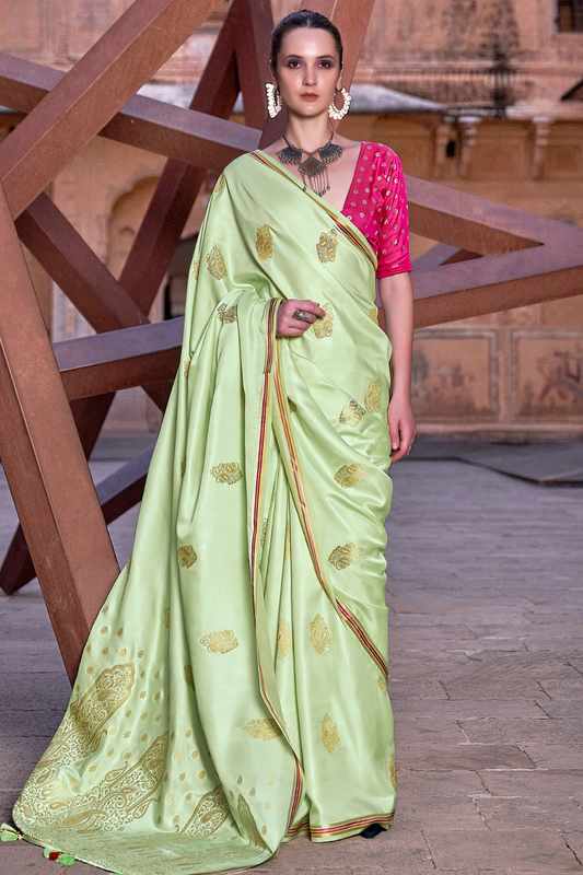 Luxurious Satin Fabric Adorned with Traditional Zari Work - LaVante Fashion