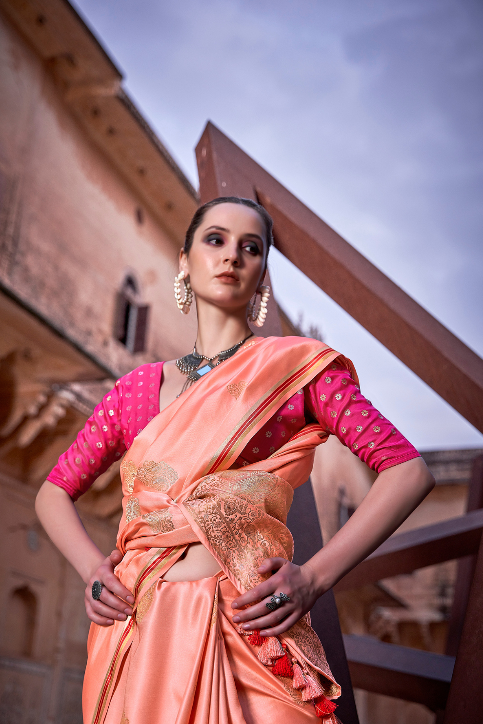Luxurious Satin Fabric Adorned with Traditional Zari Work - LaVante Fashion