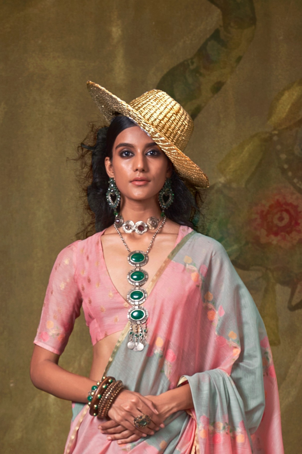 Pure Spun Rangkaat Weaving Saree with Heavy Pallu & Tassels