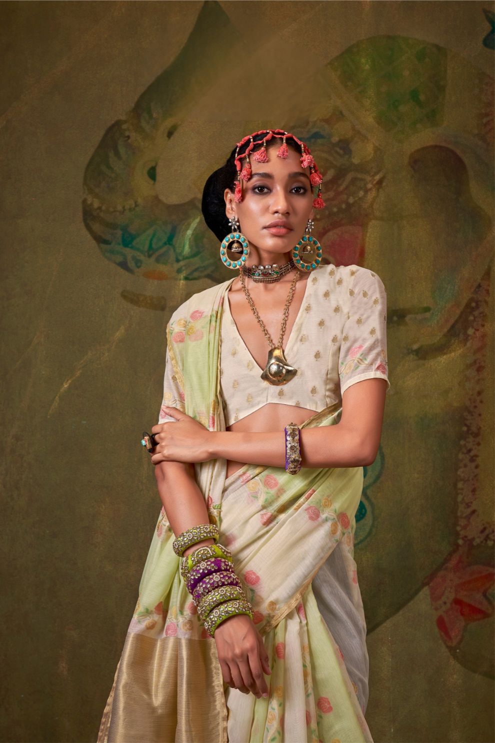 Pure Spun Rangkaat Weaving Saree with Heavy Pallu & Tassels