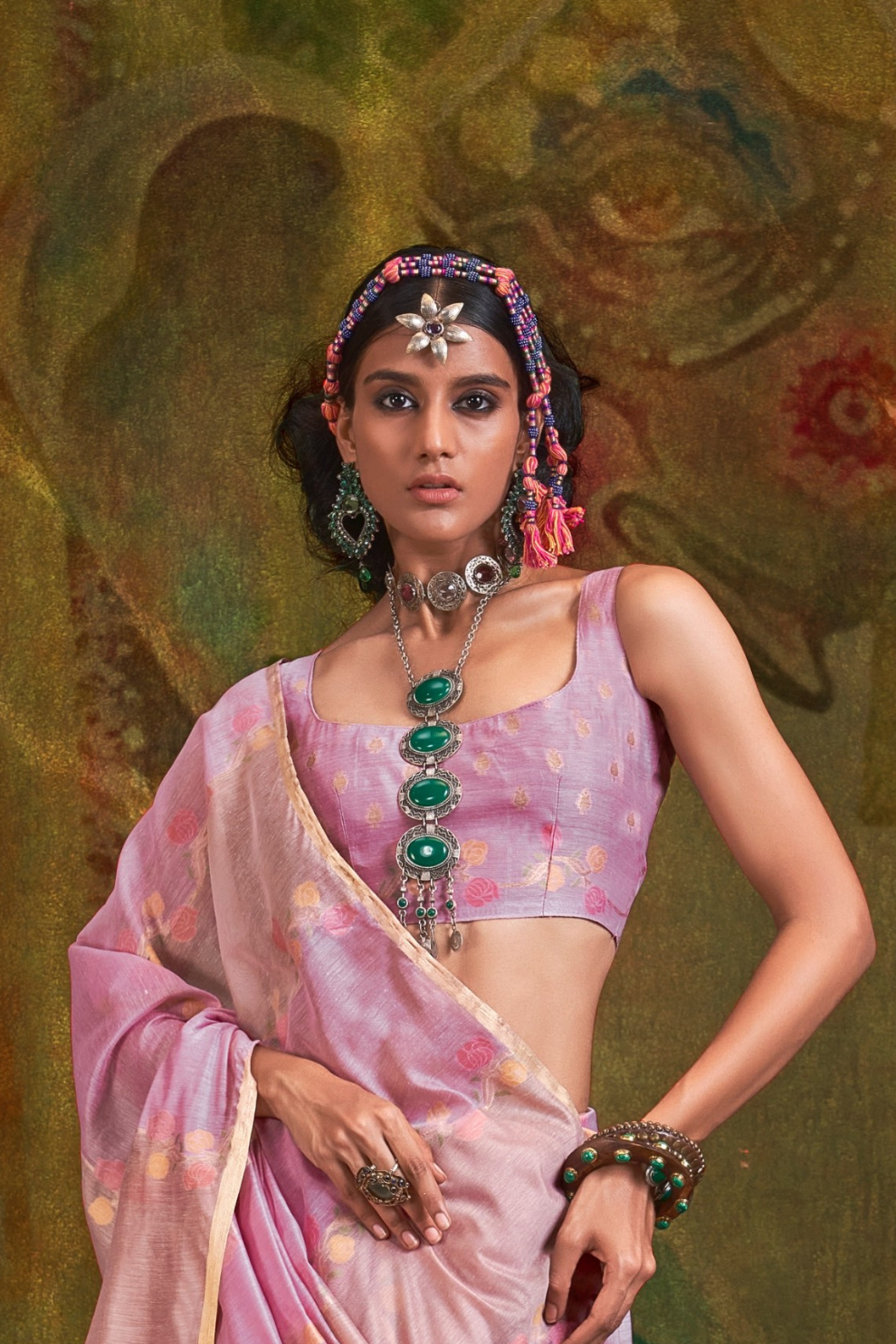 Pure Spun Rangkaat Weaving Saree with Heavy Pallu & Tassels