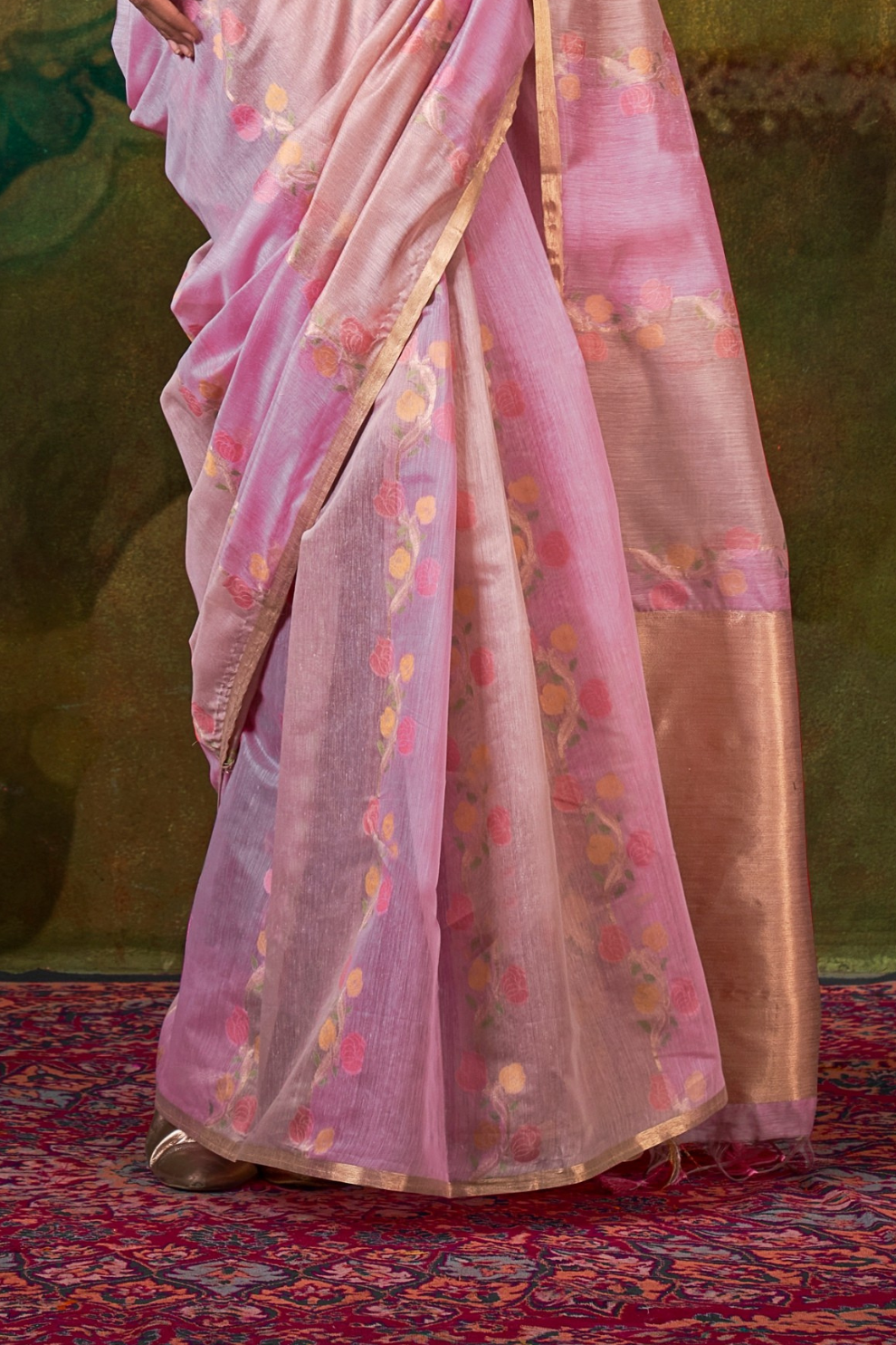 Pure Spun Rangkaat Weaving Saree with Heavy Pallu & Tassels