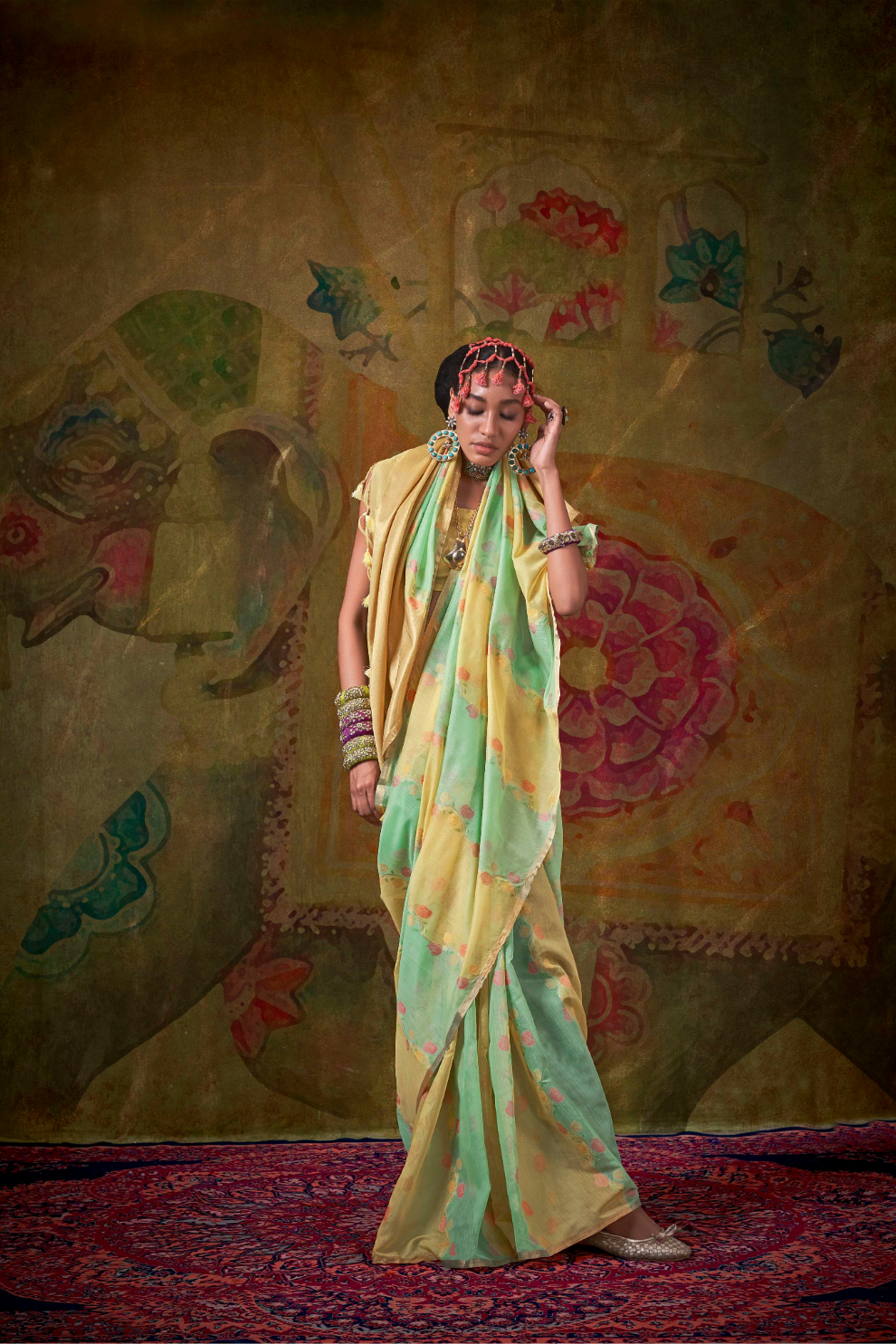 Pure Spun Rangkaat Weaving Saree with Heavy Pallu & Tassels