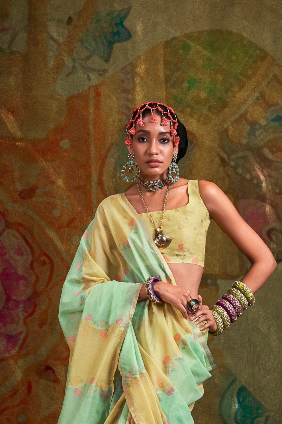 Pure Spun Rangkaat Weaving Saree with Heavy Pallu & Tassels