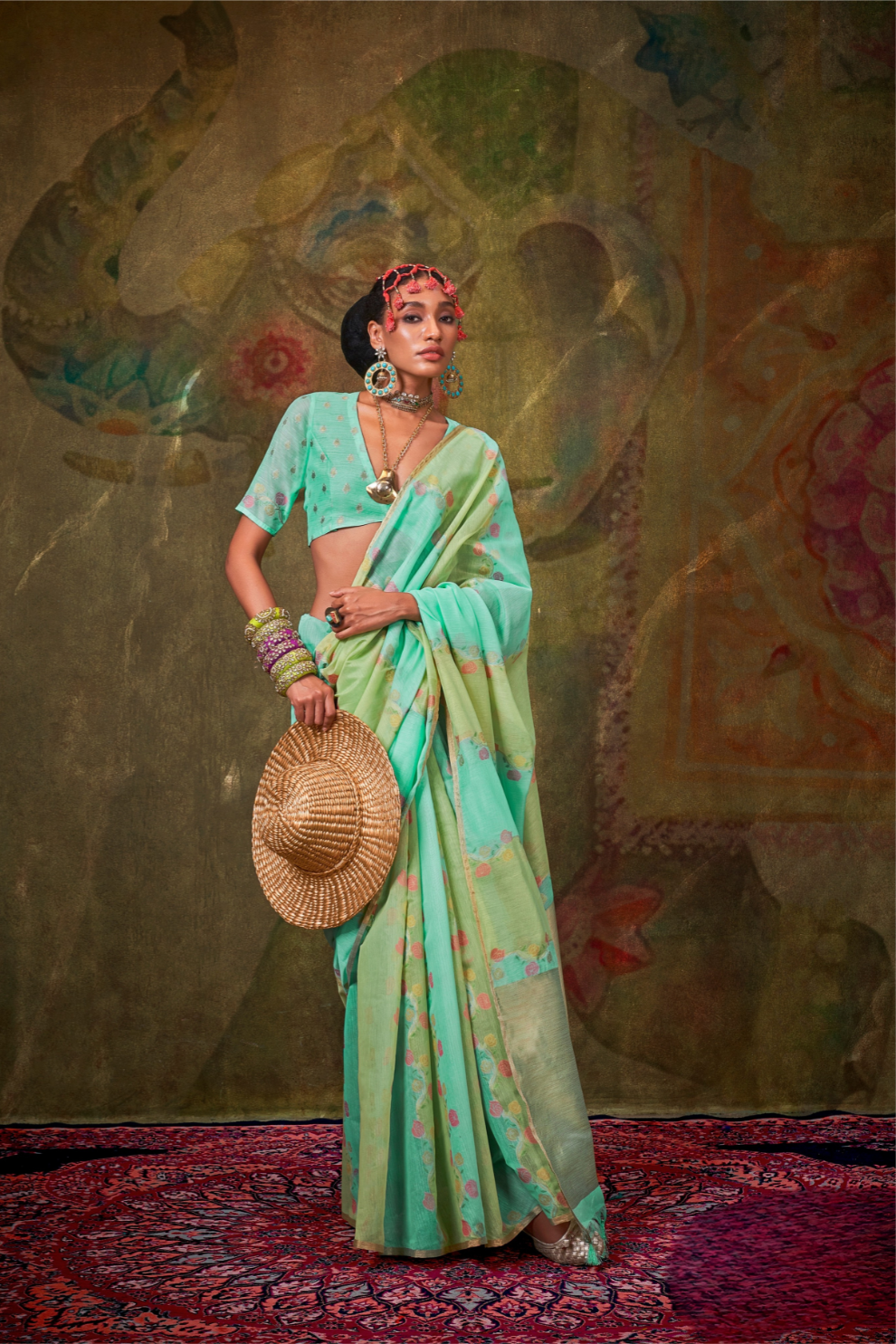 Pure Spun Rangkaat Weaving Saree with Heavy Pallu & Tassels