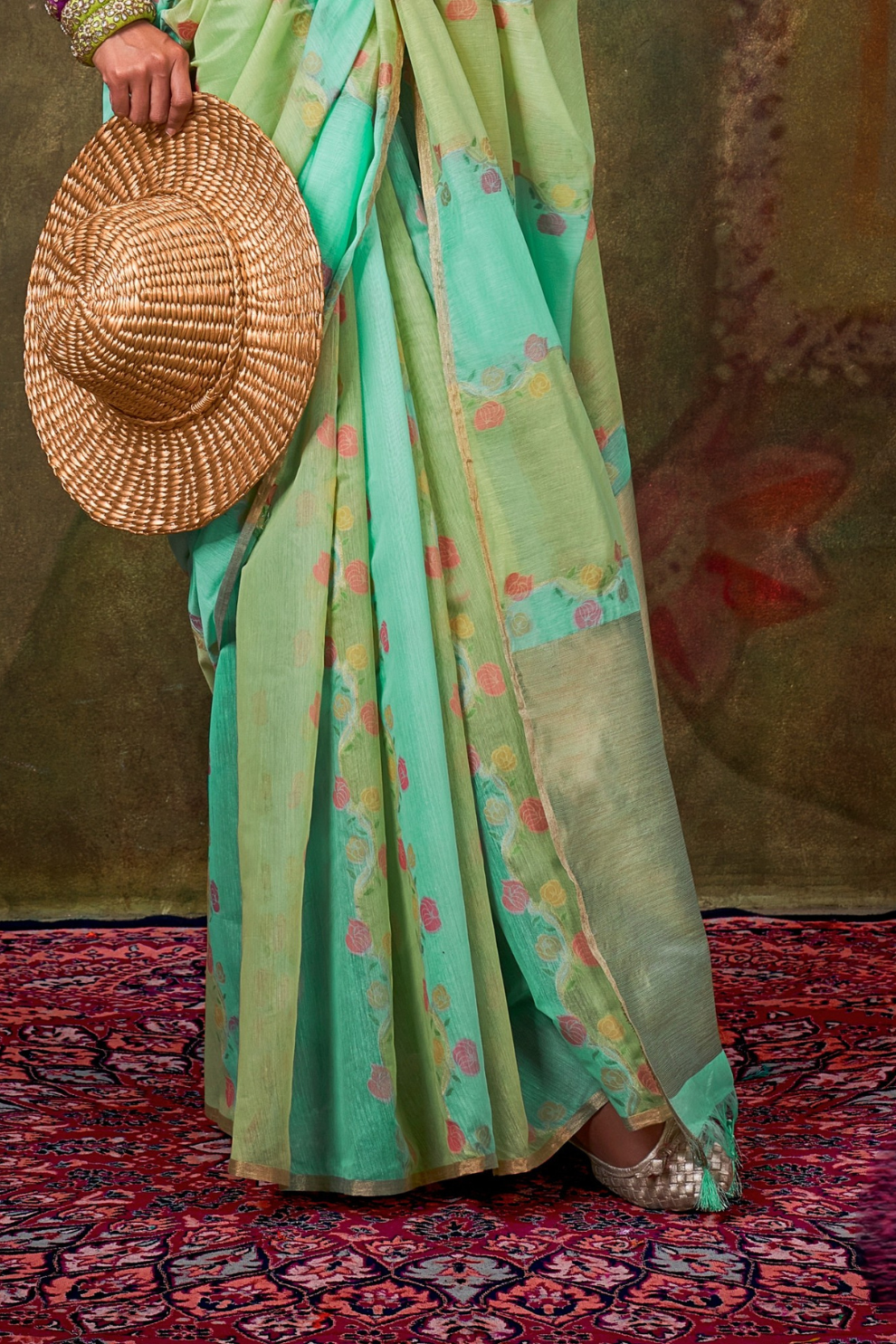 Pure Spun Rangkaat Weaving Saree with Heavy Pallu & Tassels