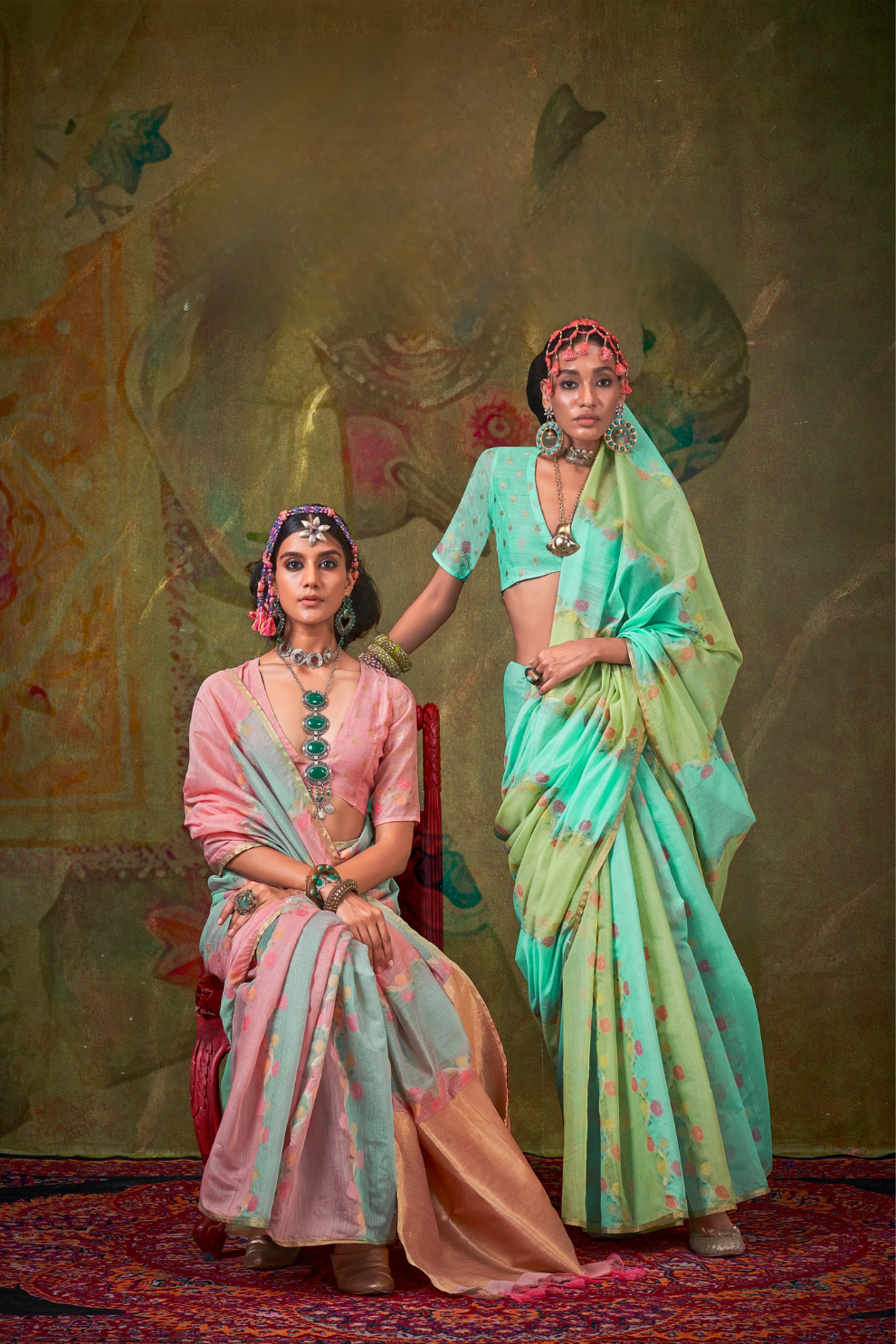 Pure Spun Rangkaat Weaving Saree with Heavy Pallu & Tassels