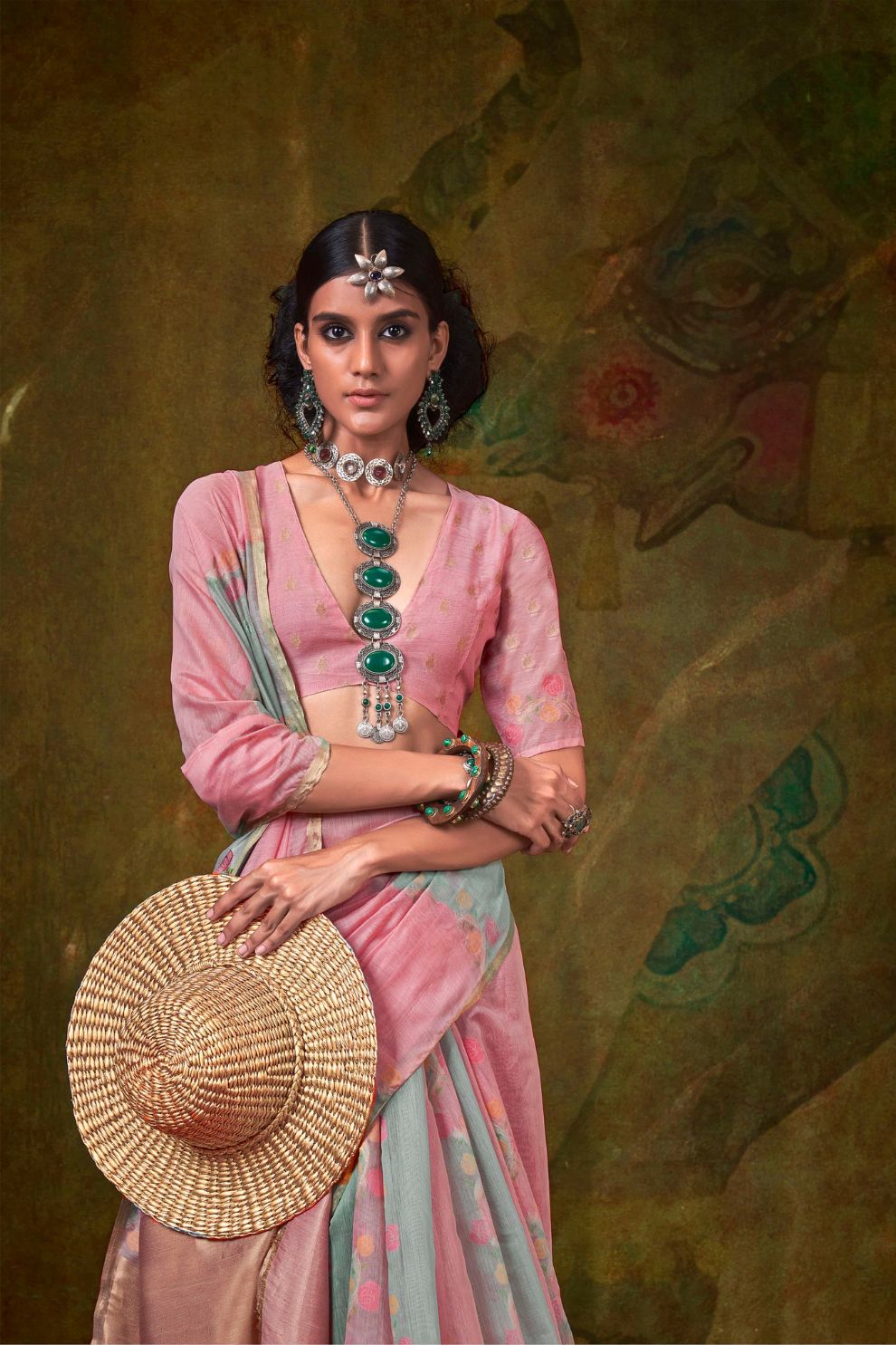 Pure Spun Rangkaat Weaving Saree with Heavy Pallu & Tassels